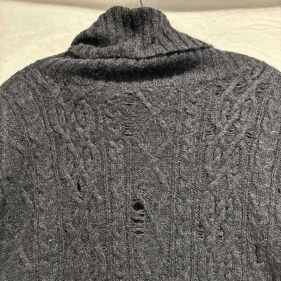 Free People Oversized Alpaca Blend Distressed Cable Knit Sweater Small Grey - Picture 10 of 14